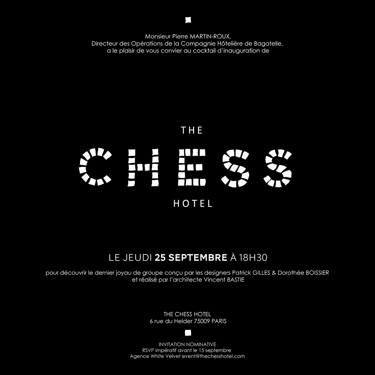 hotellerie chess hotel edition invitation opening victor paris agence communication luxe